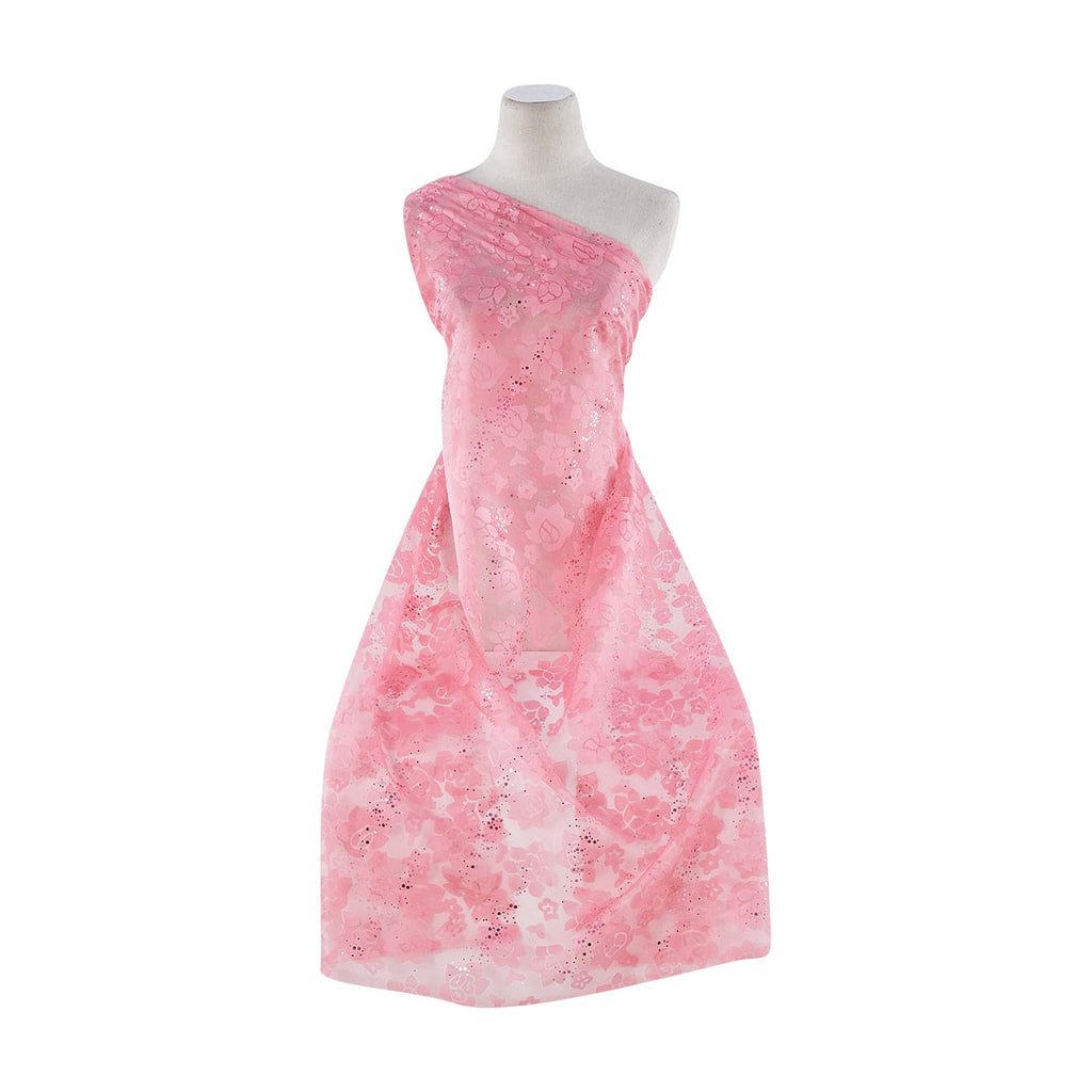 IRR. STAINGLASS FLORAL BURN-OUT ORGANDY W/ TRANS  | 7938-TRANS PRETTY GUAVA - Zelouf Fabrics