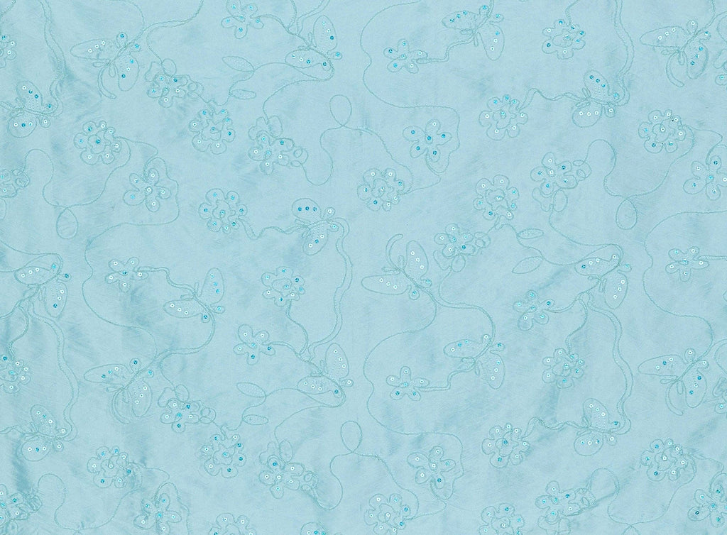 SPRAY MINT | 7965 - WILD FLOWER CORD EMB ON N/P TAFFETA - Zelouf Fabrics