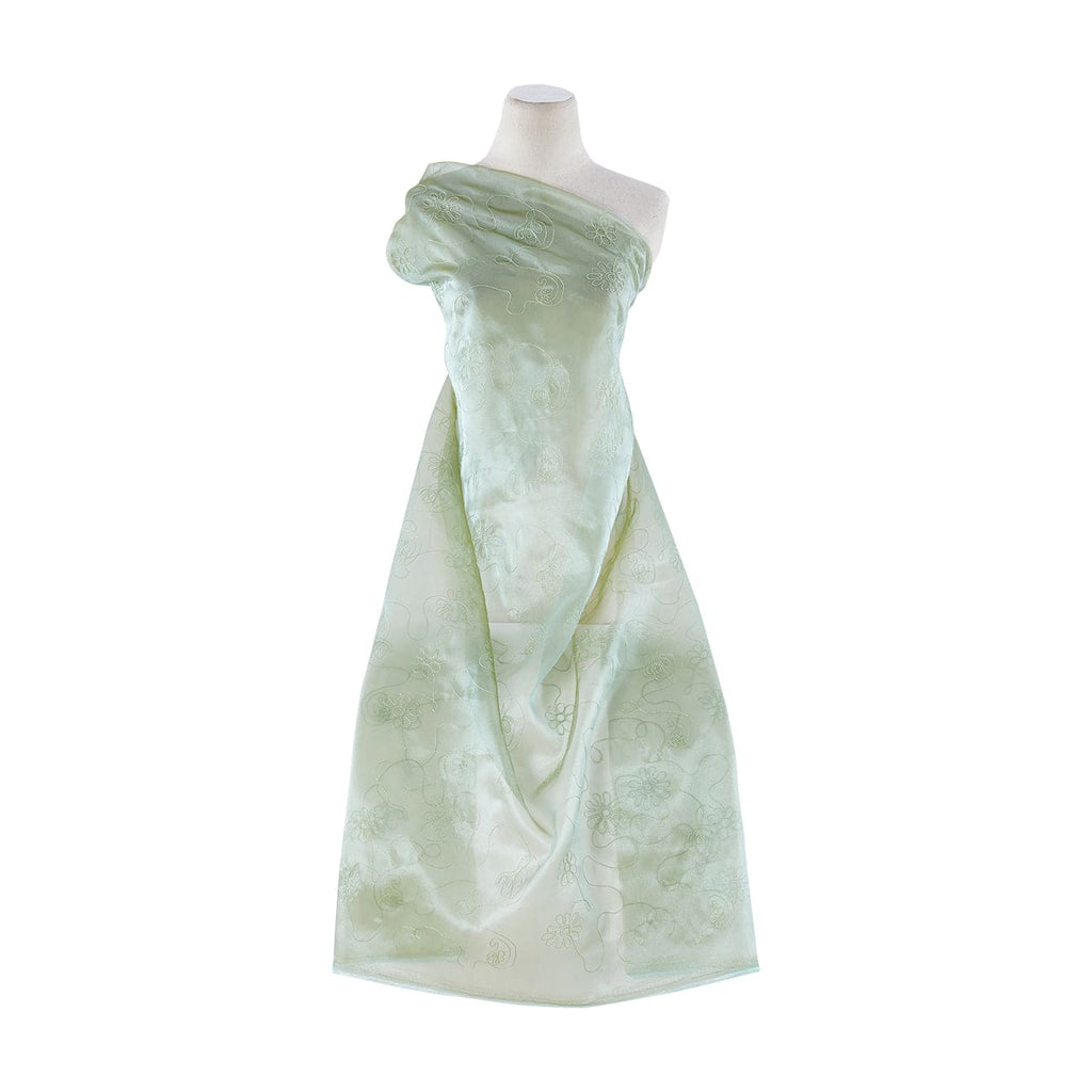 GLIMMER SAGE | 7993-922 - IRR ORGANZA WITH PROFILE BUTTERFLY CHAIN EMB. - Zelouf Fabrics