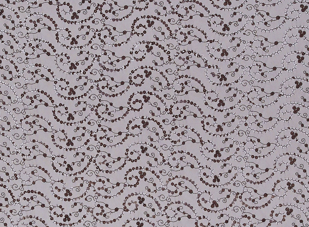 COCOA | 8136-1060 - PAISLEY SEQUIN EMB ON TULLE - Zelouf Fabrics
