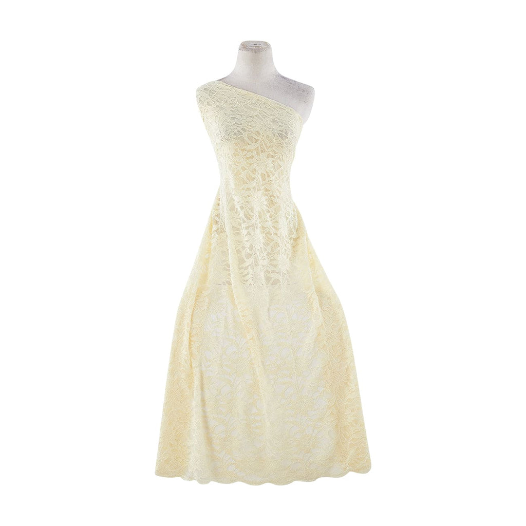 TONAL STRETCH LACE WITH SCALLOP  | 8266-SCALLOP PORCELAIN YELLOW - Zelouf Fabrics