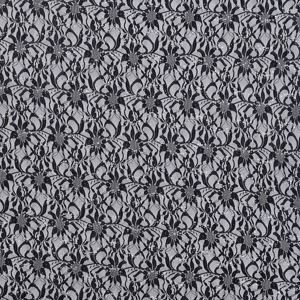 BLACK/SILVER | 8266-TRAN-BLACK SILVER - TONAL STRETCH DOUGHNUT TRANS LACE - Zelouf Fabric