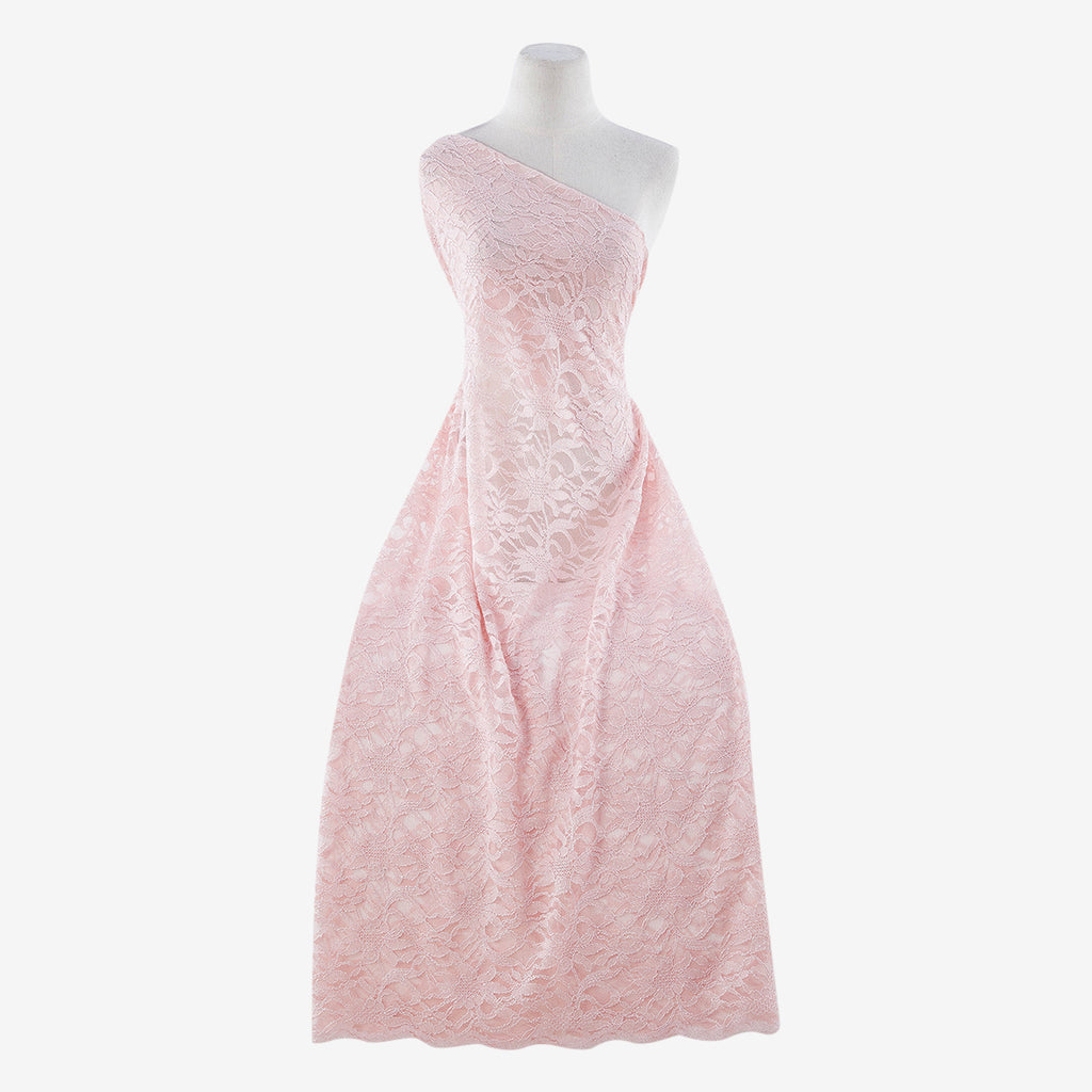 PORCELAIN PEACH/SIL | 8266-SC ROLGLIT-PINK SILVER - TONAL STRETCH ROLLER GLITTER SCALLOP LACE - Zelouf Fabric