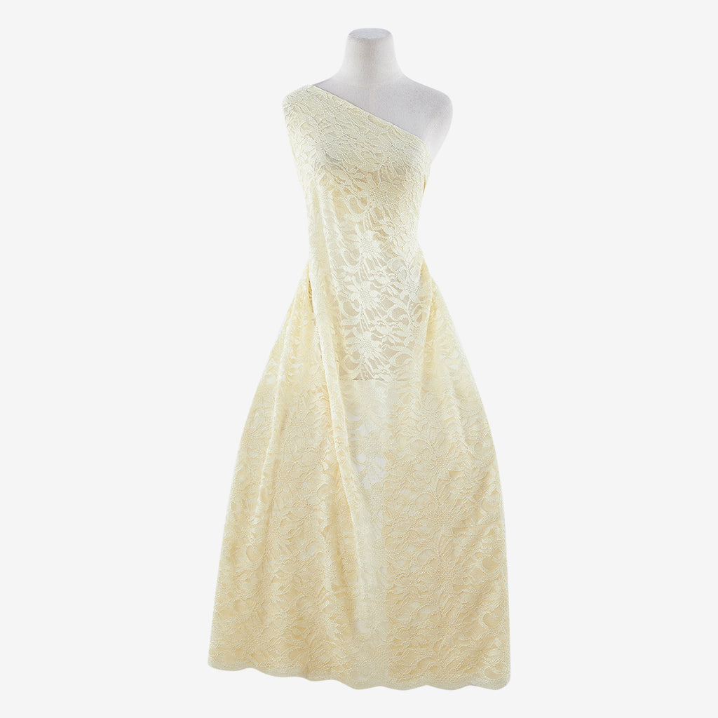 PORCELAIN YELLOW/SIL | 8266-SC ROLGLIT - TONAL STRETCH ROLLER GLITTER SCALLOP LACE - Zelouf Fabric