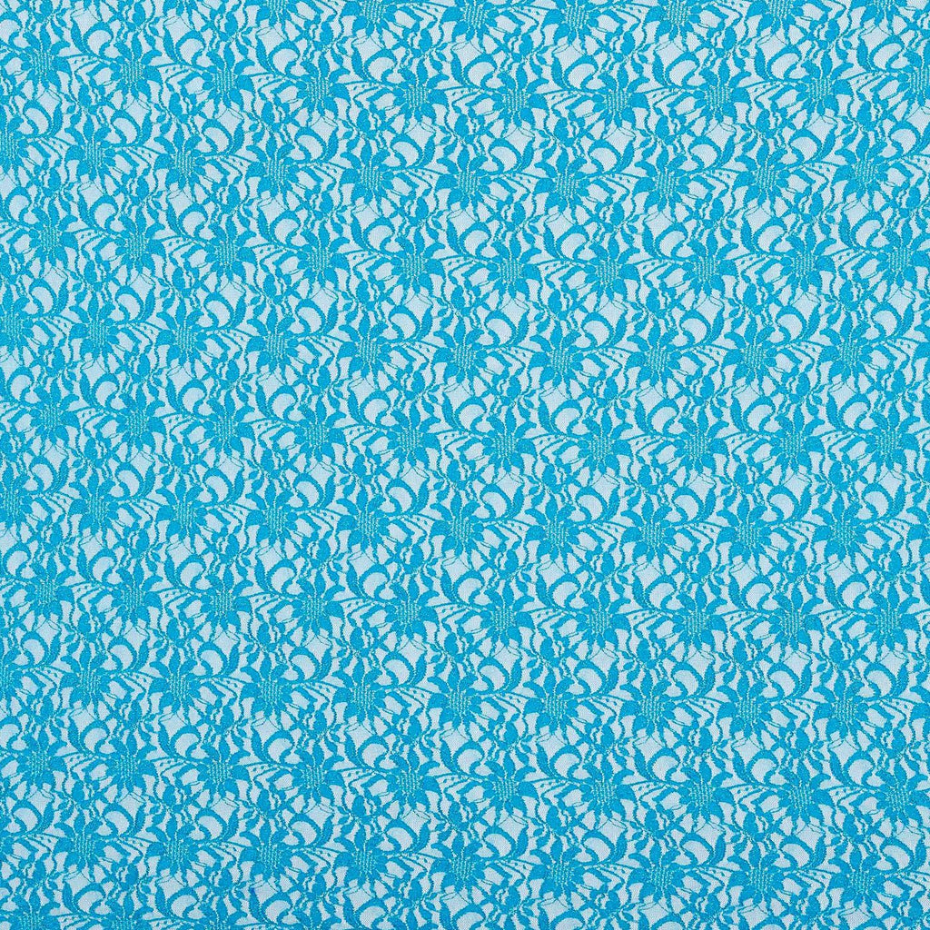 RADIANT TEAL | 8266-SC ROLGLIT-GREEN - TONAL STRETCH ROLLER GLITTER SCALLOP LACE - Zelouf Fabric