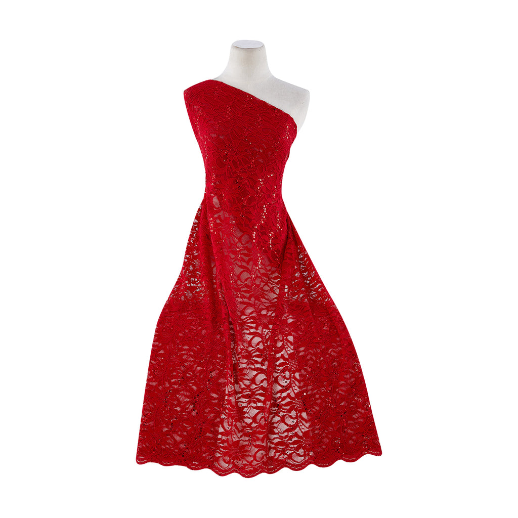 AUDACIOUS RED | 8266TRAN-SCALOP - TONAL STRETCH LACE W/TRAN-SCALLOP - Zelouf Fabrics