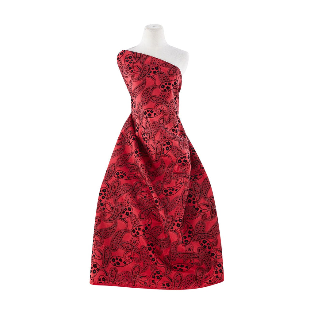 PAISLEY FLOCKED W/ OUTLINE GLITTER ON SHANTUNG  | 8361-8418 ROXY RED - Zelouf Fabrics