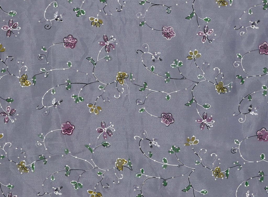 PAINTED FLORAL ON ORG W/ CHAIN EMB AND MINI SEQ.  | 8367-926  - Zelouf Fabrics
