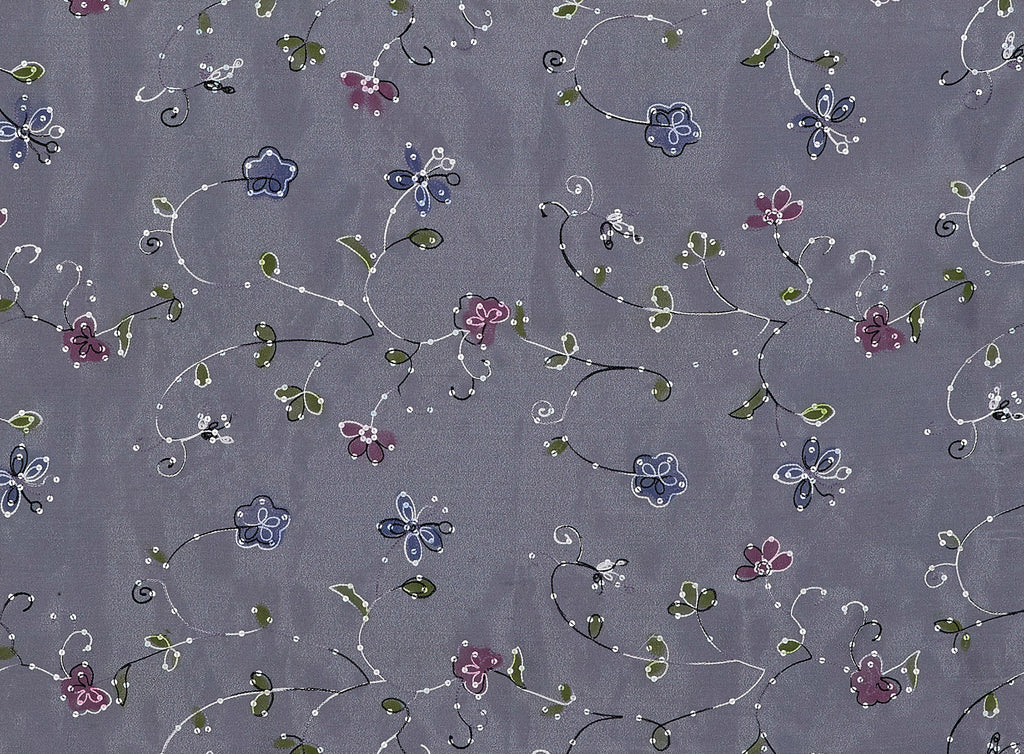 PAINTED FLORAL ON ORG W/ CHAIN EMB AND MINI SEQ.  | 8367-926  - Zelouf Fabrics