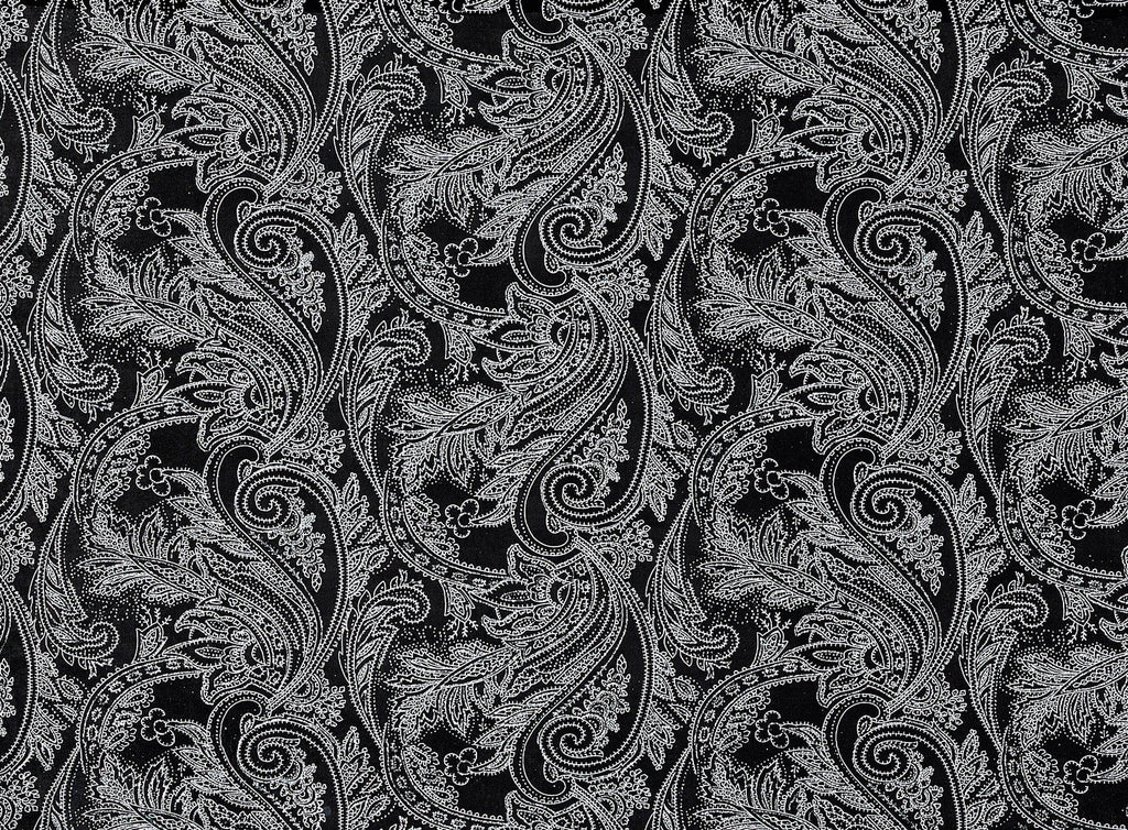 BLACK/SILVER | 8462-3048 - ANTIQUE PAISLEY LACQUER & GLITTER ON SLINKY - Zelouf Fabrics