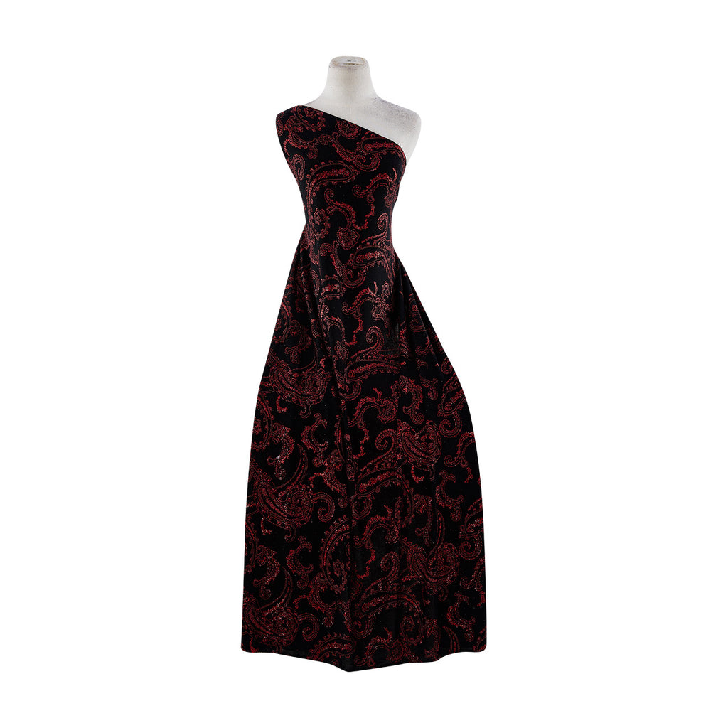 HENNA PAISLEY LACQUER & GLITTER ON SLINKY  | 8463-3048 BLACK/RED - Zelouf Fabrics