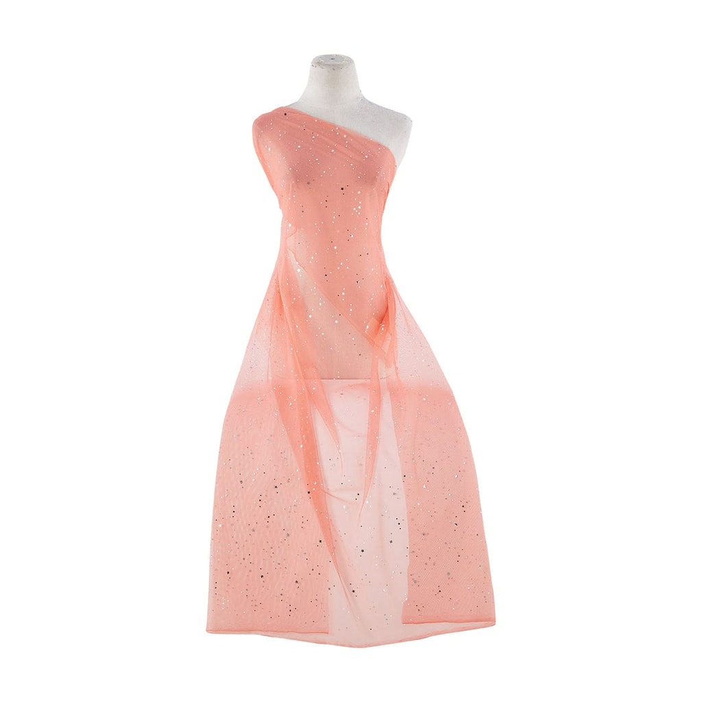 STAR TRANS ON TULLE  | 8528-1060 SPRING CORAL/SIL - Zelouf Fabrics