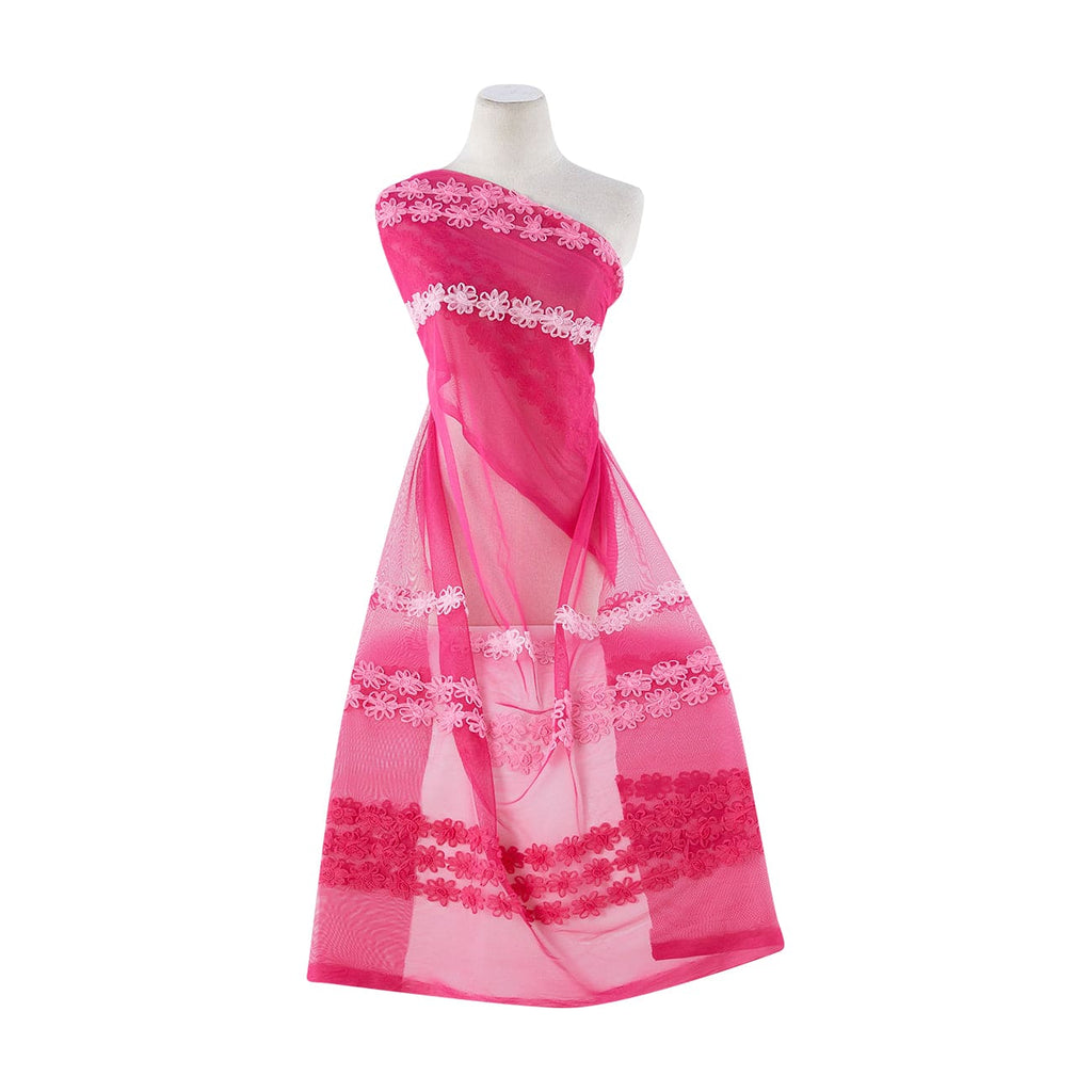 ROSE BUD DOUBLE BORDER ON TULLE  | 8629-1060 CUPID FUCHSIA - Zelouf Fabrics