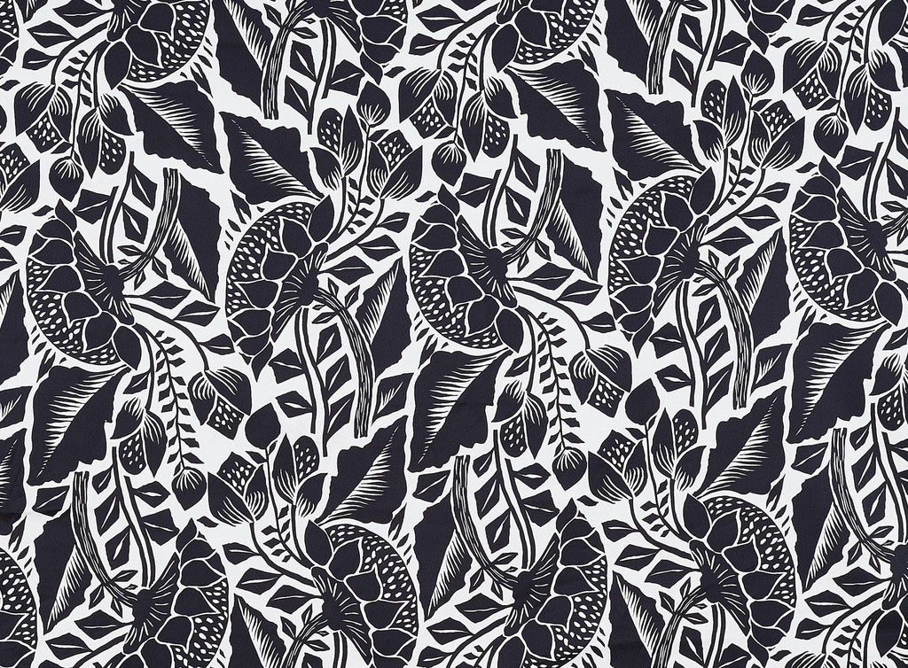 BLACK/IVORY | 8639-7083 - SUNFLOWER PRINT ON 75D STRETCH SATIN - Zelouf Fabrics