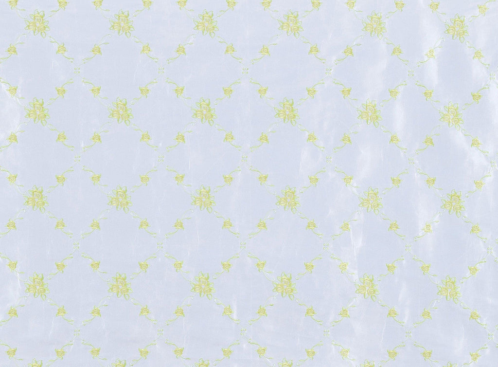 WHITE/YELLOW | 8716-6085 - ROSE AND SCROLL EMBROIDERY ON TAFFETA - Zelouf Fabrics