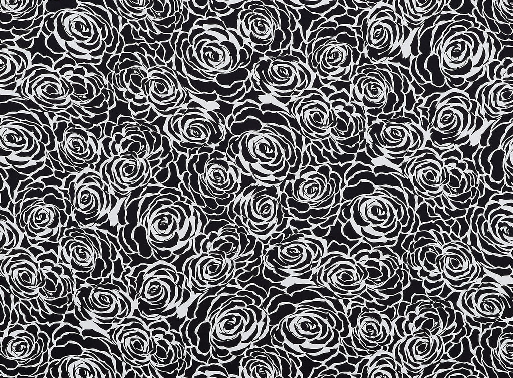 ALLOVER ROSE PRINT ON CHARMEUSE  | 8768-404 BLACK/IVORY - Zelouf Fabrics