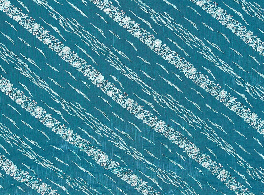 CHILLED BLUEBER | 8798-1060 - LEOPARD & FLOWER GLITTER ON TULLE - Zelouf Fabrics