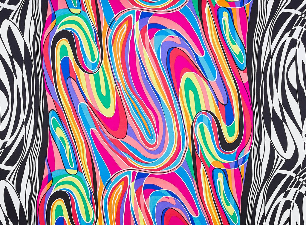 WHITE/MULTI | 8834-404 - ABSTRACT SWIRL PRINT ON CHARMEUSE - Zelouf Fabrics