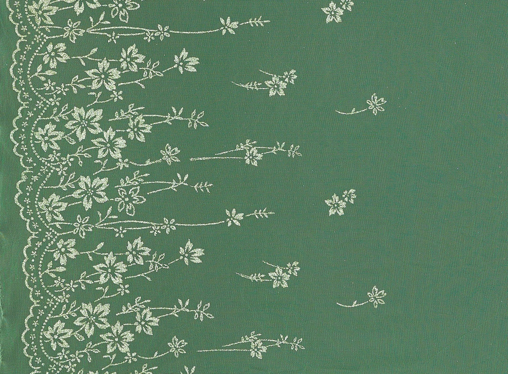 GREEN | 8848-1060 - FLORAL DOUBLE BORDER GLITTER ON TULLE - Zelouf Fabrics