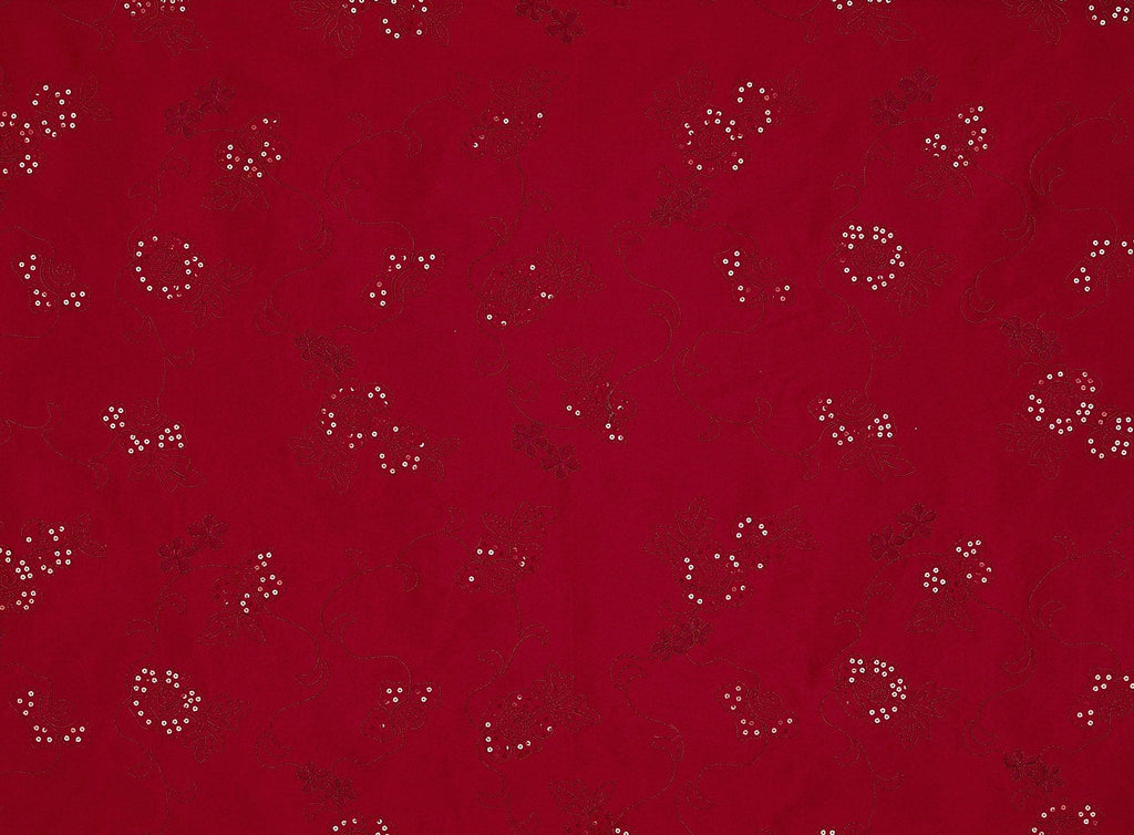 EGYPTIAN RED | 8929-6085 - FLORAL CORD EMB W/SEQUINS ON ALEXANDRA N/P TAFFETA - Zelouf Fabrics