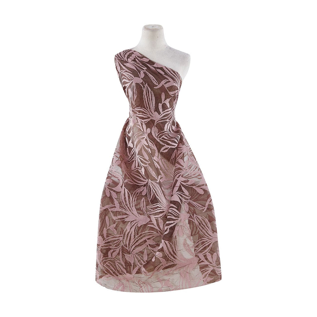 TROPICAL LEAF BURNOUT ON CRUSHED LINEN  | 8984-8838 MOCHA ROSE - Zelouf Fabrics