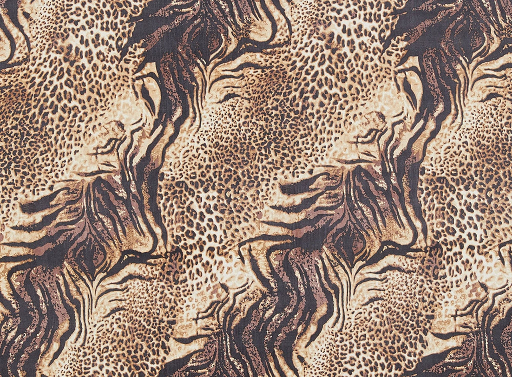 BROWN/GOLD | 9153-4344 - CHEETAH ZEBRA MIX PRINT ON SILKY KNIT - Zelouf Fabrics