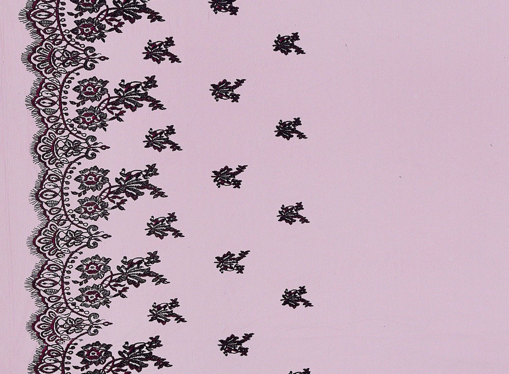 DBL BORDER FLORAL FLOCK W/ETCHED GLITTER ON TULLE  | 9176-1060  - Zelouf Fabrics