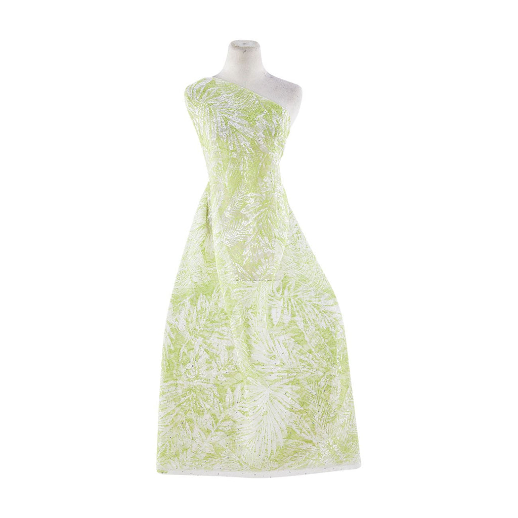 SWIRL PRINT WITH HOLOGRAM ON LACE  | 9307 WHITE/LIME - Zelouf Fabrics