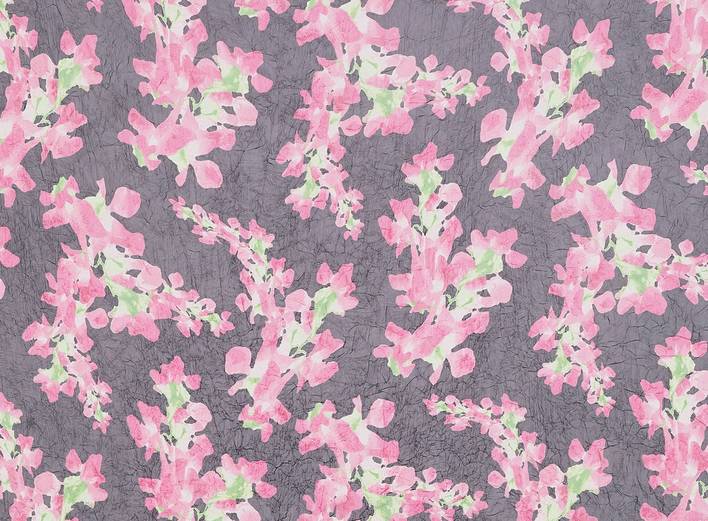 BLK/PINK/GREEN | 9308-9835 - CORAL REEF FLORAL PRINT ON CRUSHED HIGH MULTI CHIFF - Zelouf Fabrics