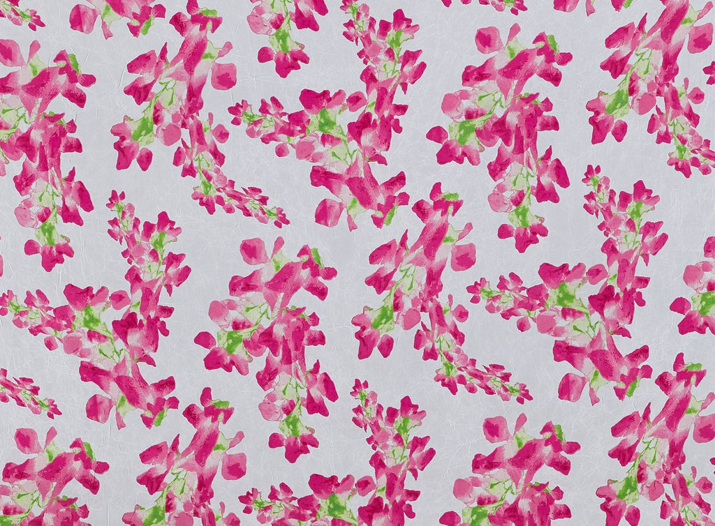 WHT/PINK/GREEN | 9308-9835 - CORAL REEF FLORAL PRINT ON CRUSHED HIGH MULTI CHIFF - Zelouf Fabrics