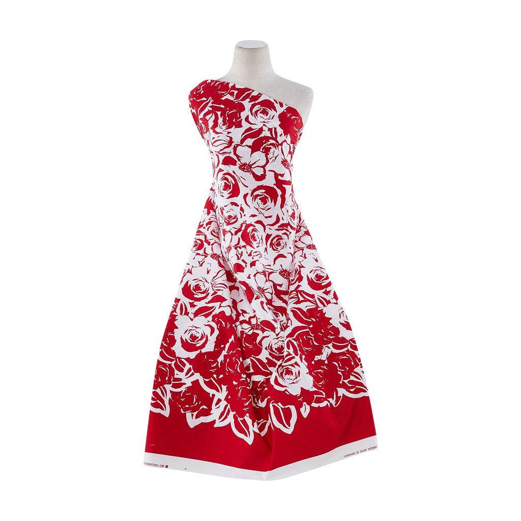 DBL BORDER ROSE MOTIF PRINT ON COTTON STRETCH POPLI  | 9315-2144 WHITE/RED - Zelouf Fabrics