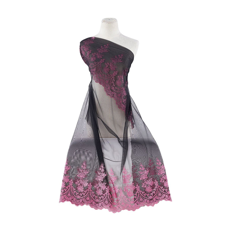 DOUBLE BORDER FLORAL EMB W/CUT SCALLOP ON TULLE  | 9350-1060