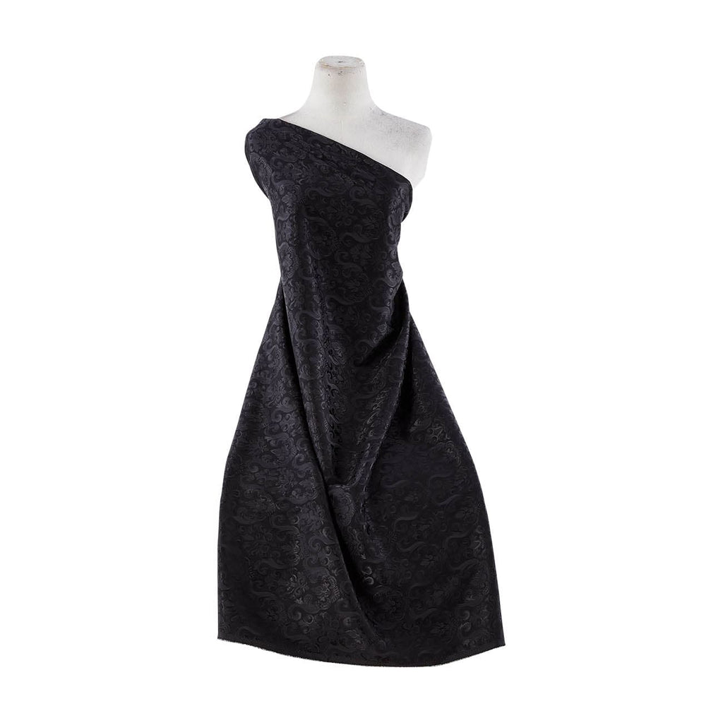 SWIRL SCROLL ANNABELLE STRETCH SATIN JACQUARD  | 9366-1174 BLACK - Zelouf Fabrics