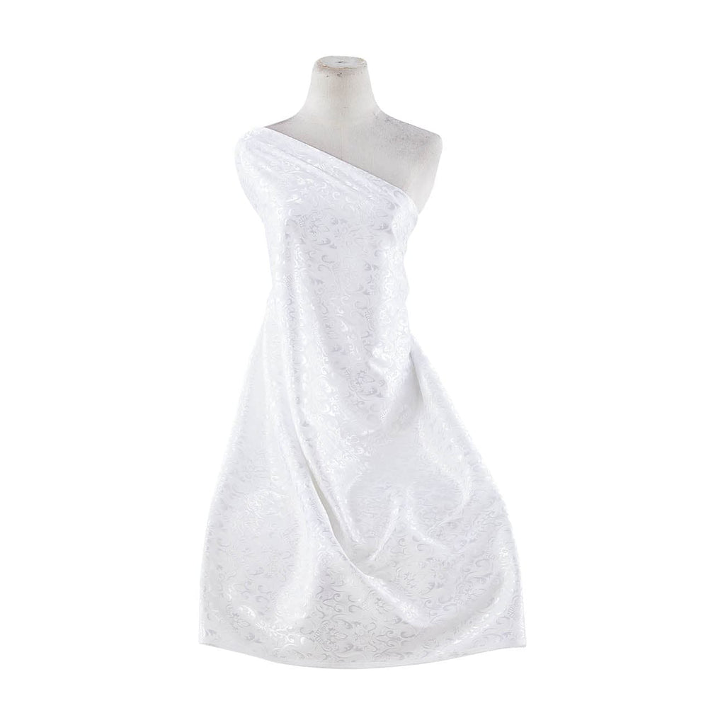 SWIRL SCROLL ANNABELLE STRETCH SATIN JACQUARD  | 9366-1174 WHITE - Zelouf Fabrics