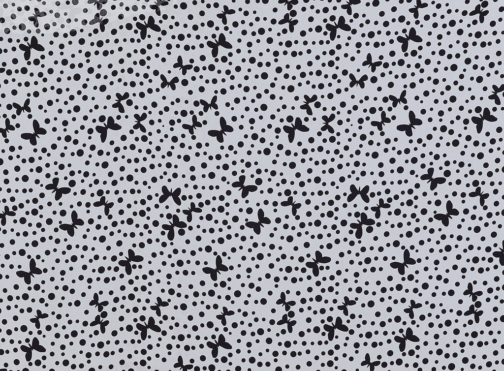 WHITE/BLACK | 9372-835 - BUTTERFLY & VARIEGATED DOT PRINT ON HMC - Zelouf Fabrics