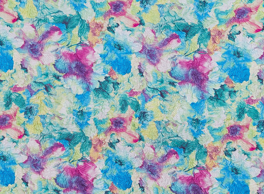 WATER FLORAL PRINT ON SWIRL PLEATED CHARMEUSE  | 9377  - Zelouf Fabrics