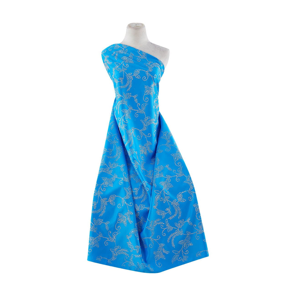 FLORAL NAIL HEAD ON BRIDAL SATIN  | 9383-037 MIAMI BLUE - Zelouf Fabrics