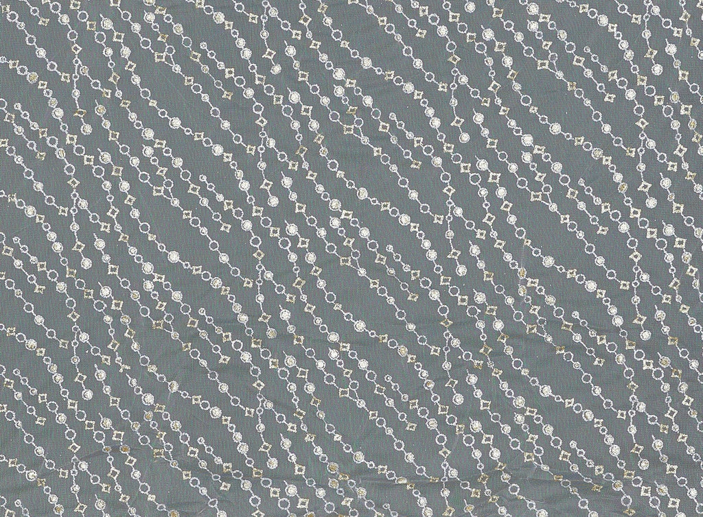 TWO-TONE CIRCLE DIAMOND CHAIN GLITTER ON TULLE  | 9430-1060  - Zelouf Fabrics