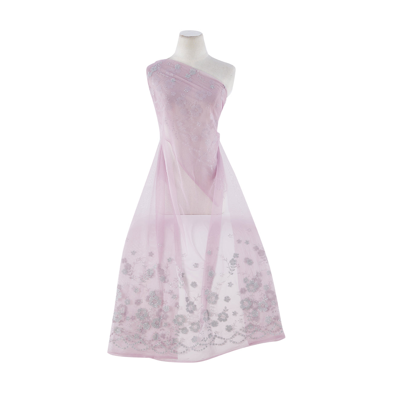 FLORAL CAVIAR W/OUTLINE GLITER ON TULLE  | 9440-1060 MAUVE BLUSH - Zelouf Fabrics