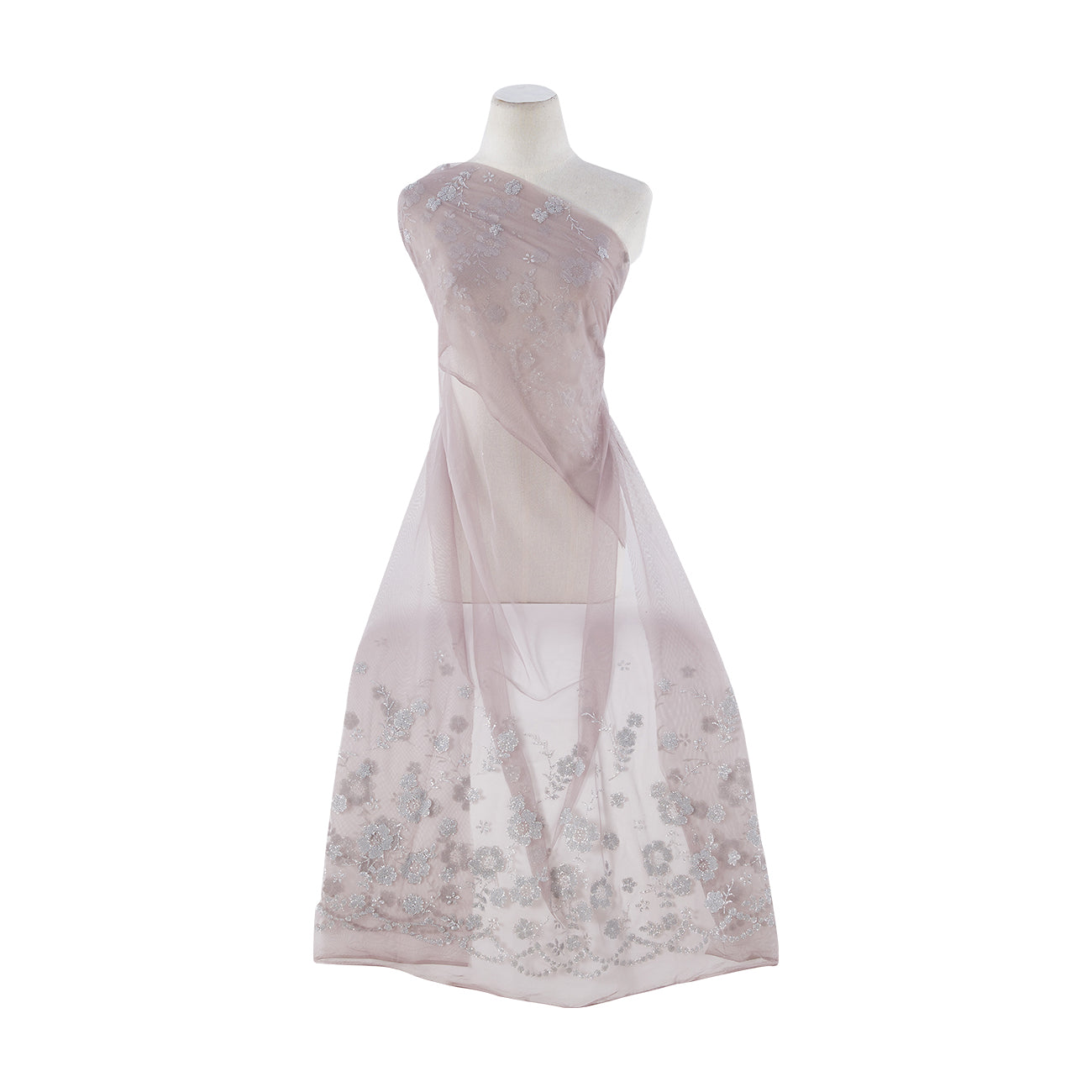 FLORAL CAVIAR W/OUTLINE GLITER ON TULLE  | 9440-1060 NUDE BLUSH - Zelouf Fabrics