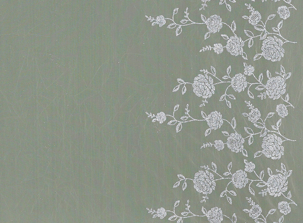 BANANA SMOOTHIE | 9478-1060 - DOUBLE BORDER FLORAL GLITTER ON TULLE - Zelouf Fabrics