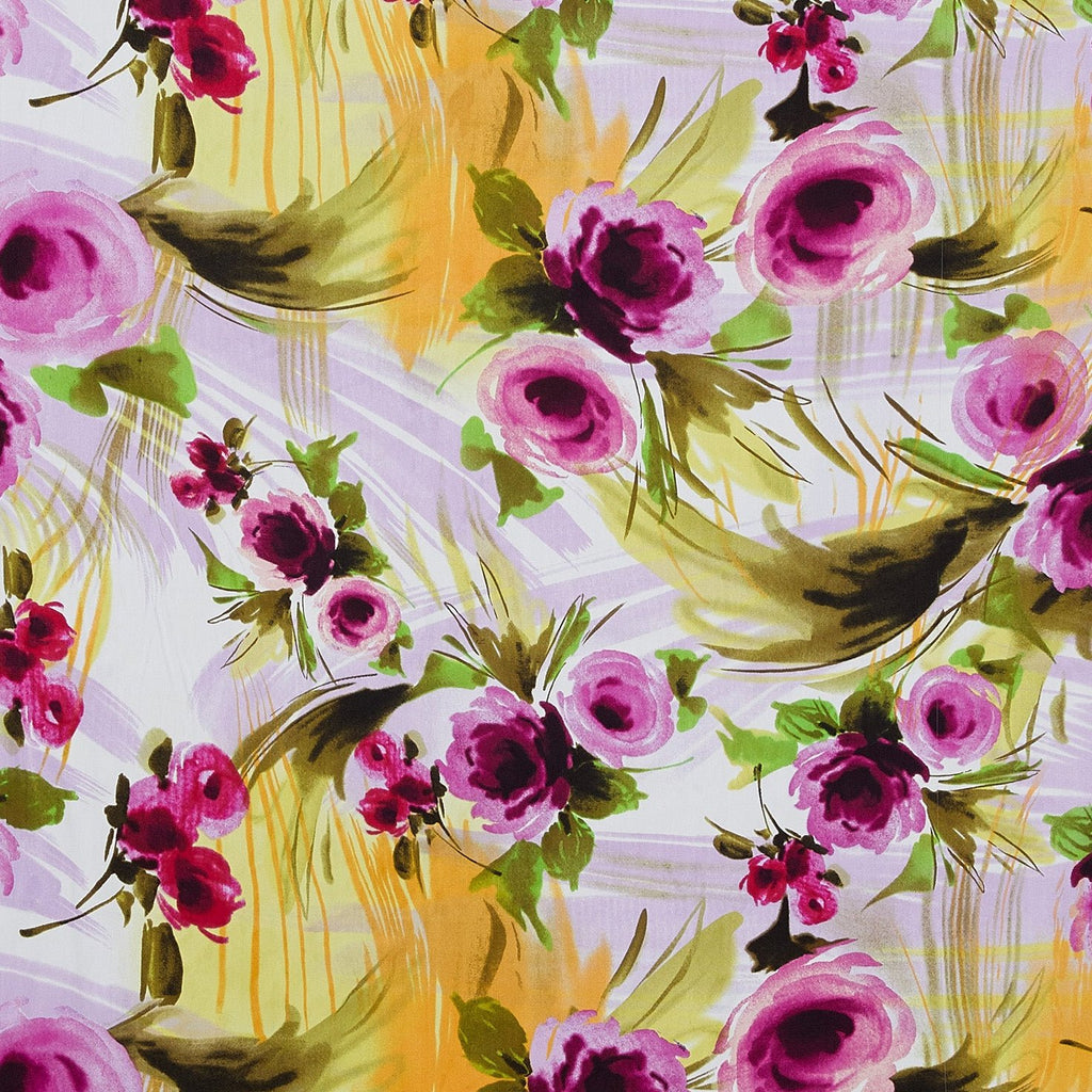 FUCHSIA/LILAC | 9491-404 - ROSE & BRUSH STROKES PRINT ON CHARMEUSE - Zelouf Fabrics