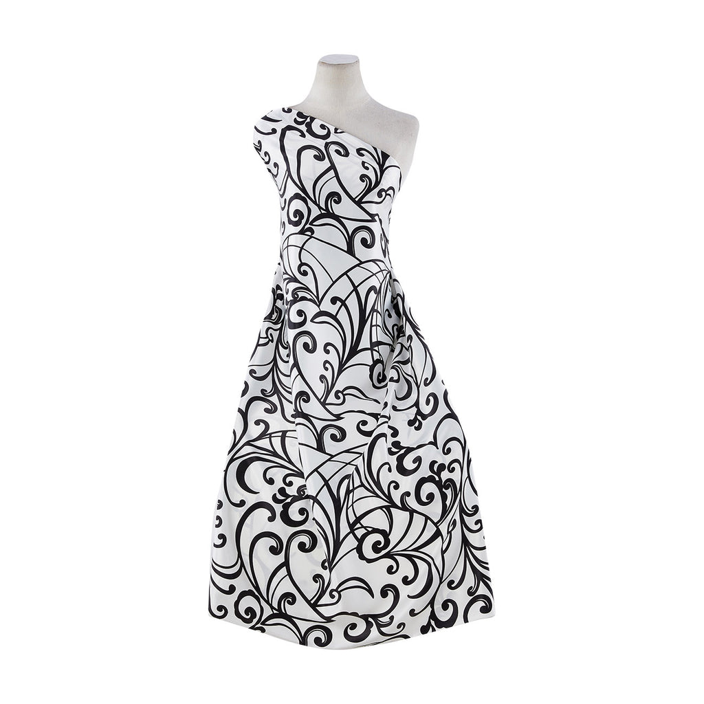 FILIGREE SCROLL PRINT ON CHARMEUSE  | 9516-404 WHITE/BLACK - Zelouf Fabrics