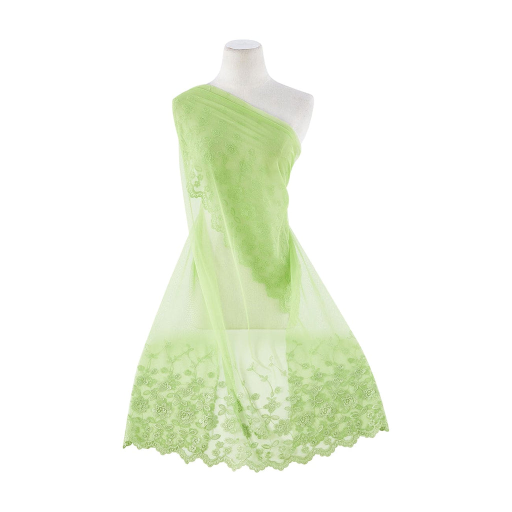 DBL BDR FLORAL & LEAVES EMBROIDERY CUT SCALLOP  | 9539-1060 KEY LIME PIE - Zelouf Fabrics