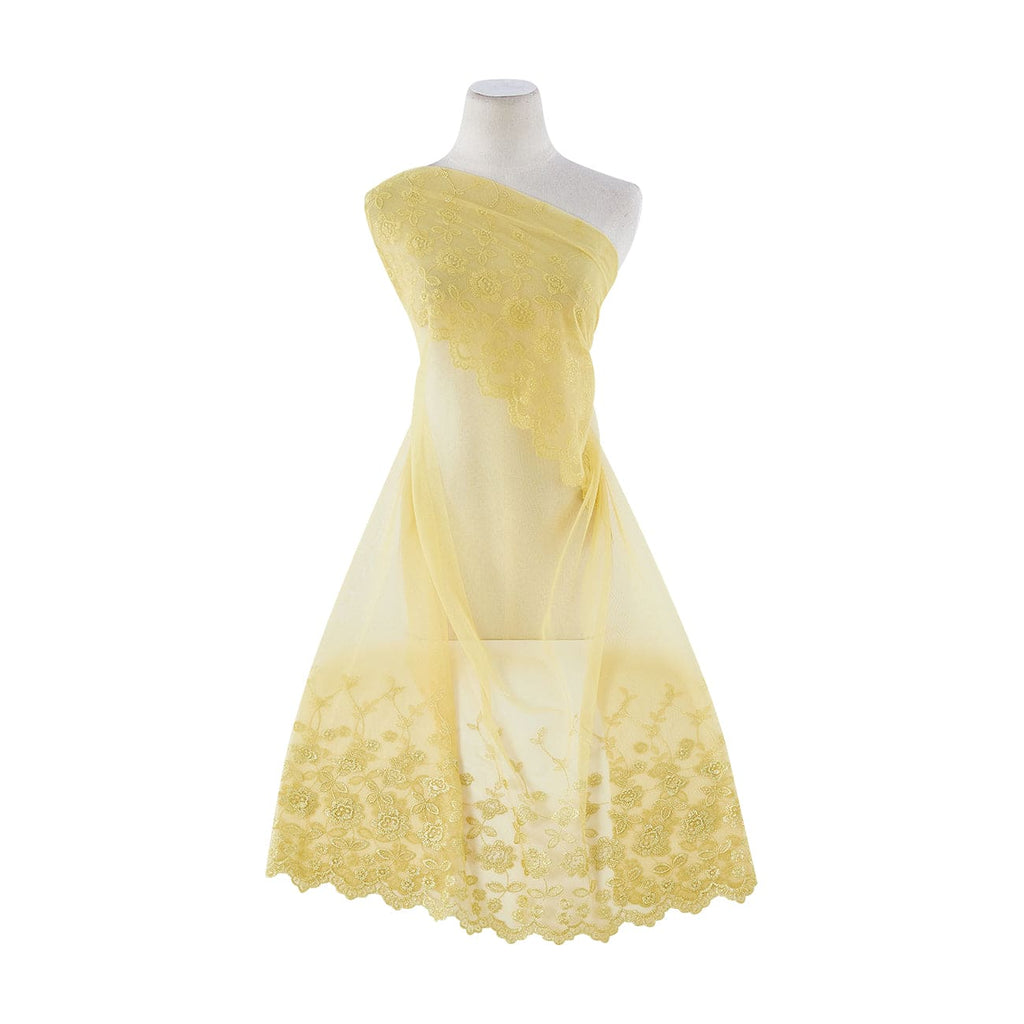 DBL BDR FLORAL & LEAVES EMBROIDERY CUT SCALLOP  | 9539-1060 YELLOW CANARY - Zelouf Fabrics