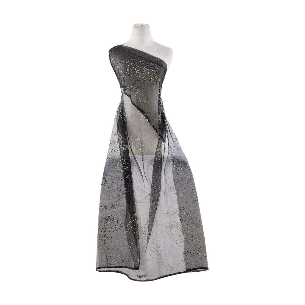 BIAS SPLASH GLITTER ON TULLE  | 9563-1060 BLACK/LIME - Zelouf Fabrics