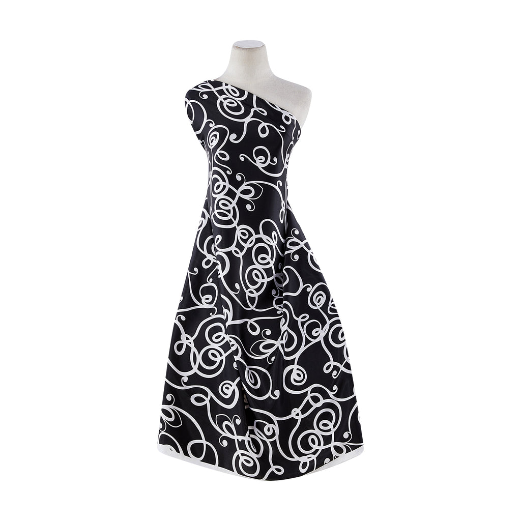 SCROLL PRINT ON CHARMEUSE  | 9564-404 BLACK/WHITE - Zelouf Fabrics