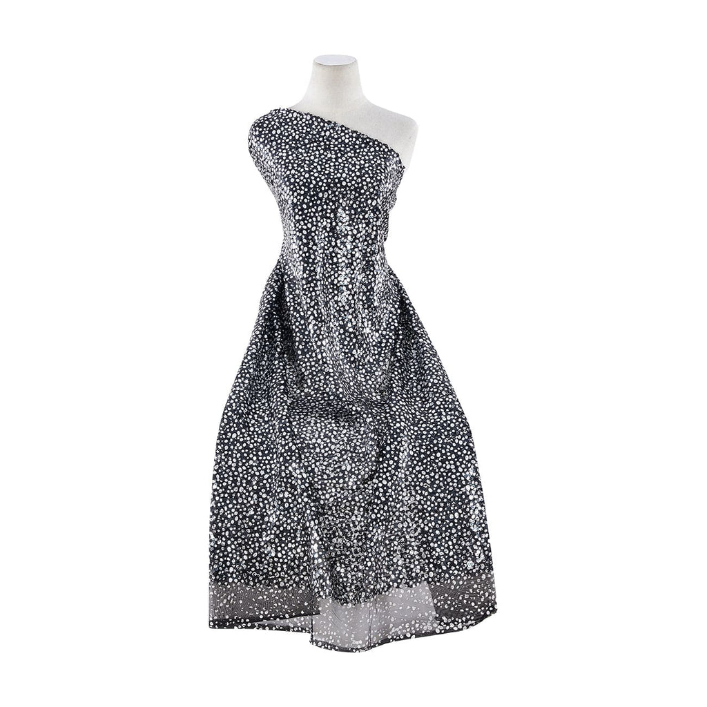 BLK/BLK/SILVER | 9574 - ALLOVER ROUND SEQUINS WITH DOT FOIL ON TULLE - Zelouf Fabrics