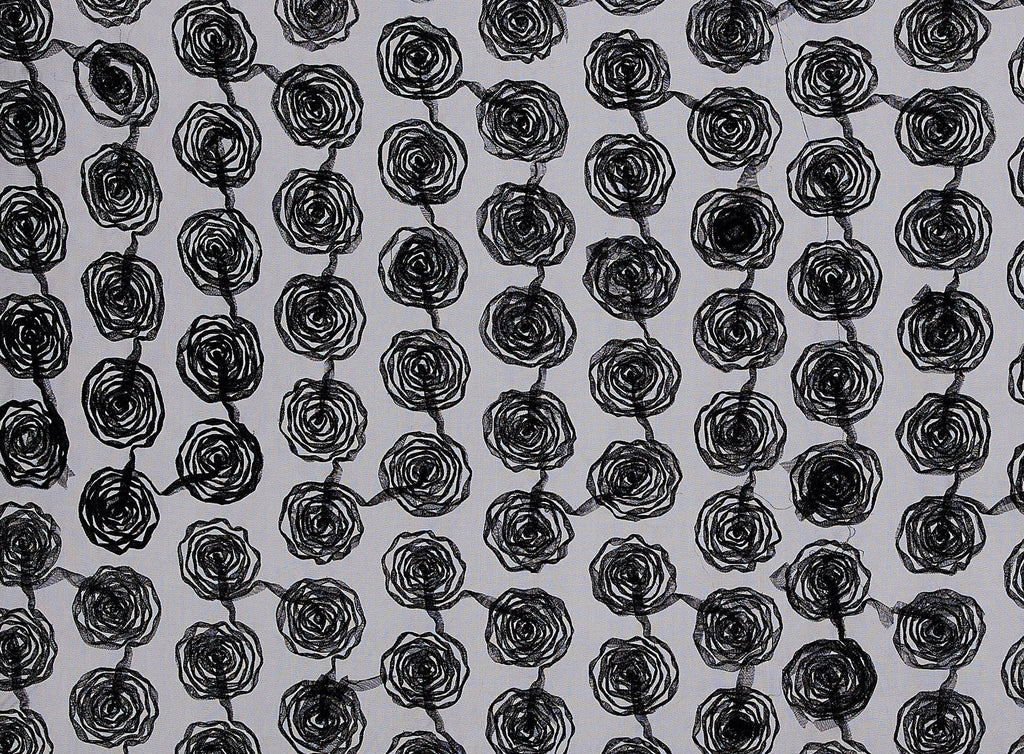 ALLOVER ROSE BUD SUTASH ON TULLE  | 9579 BLACK/BLACK - Zelouf Fabrics