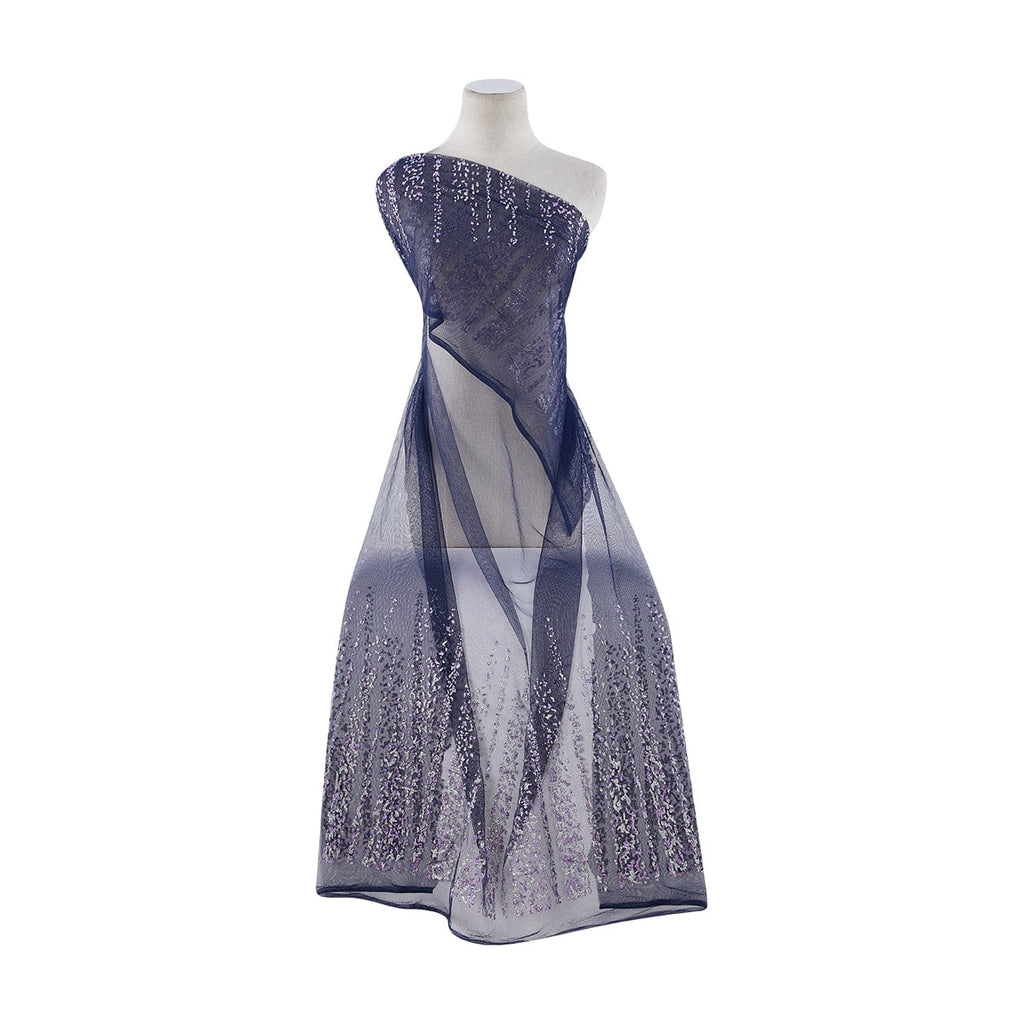 NAVY/SILV/LILAC | 9587-1060 - DOUBLE BORDER TWO-TONE CHEETAH GLITTER ON TULLE - Zelouf Fabrics